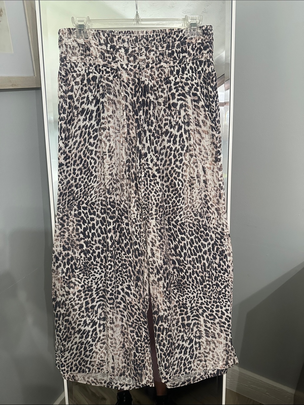 Rewash Beige and Black Leopard Wide-Leg Pants
